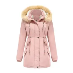 TIOZONEY - Abrigo grueso con gorro desmontable para mujer - Rosado