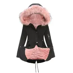 TIOZONEY - Abrigo de invierno con gorro para mujer - Negro