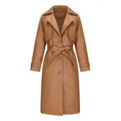 TIOZONEY - Chaqueta de PU para mujer con cinturón