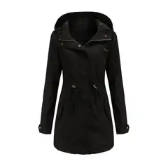 TIOZONEY - Cortavientos largo con gorro para mujer - Negro