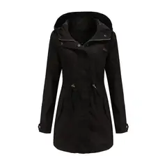 TIOZONEY - Cortavientos largo con gorro para mujer - Negro