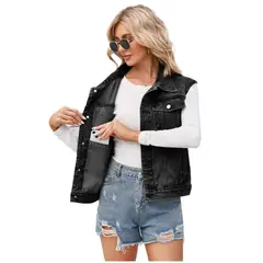 TIOZONEY - Chaqueta mezclilla sin mangas Mujer