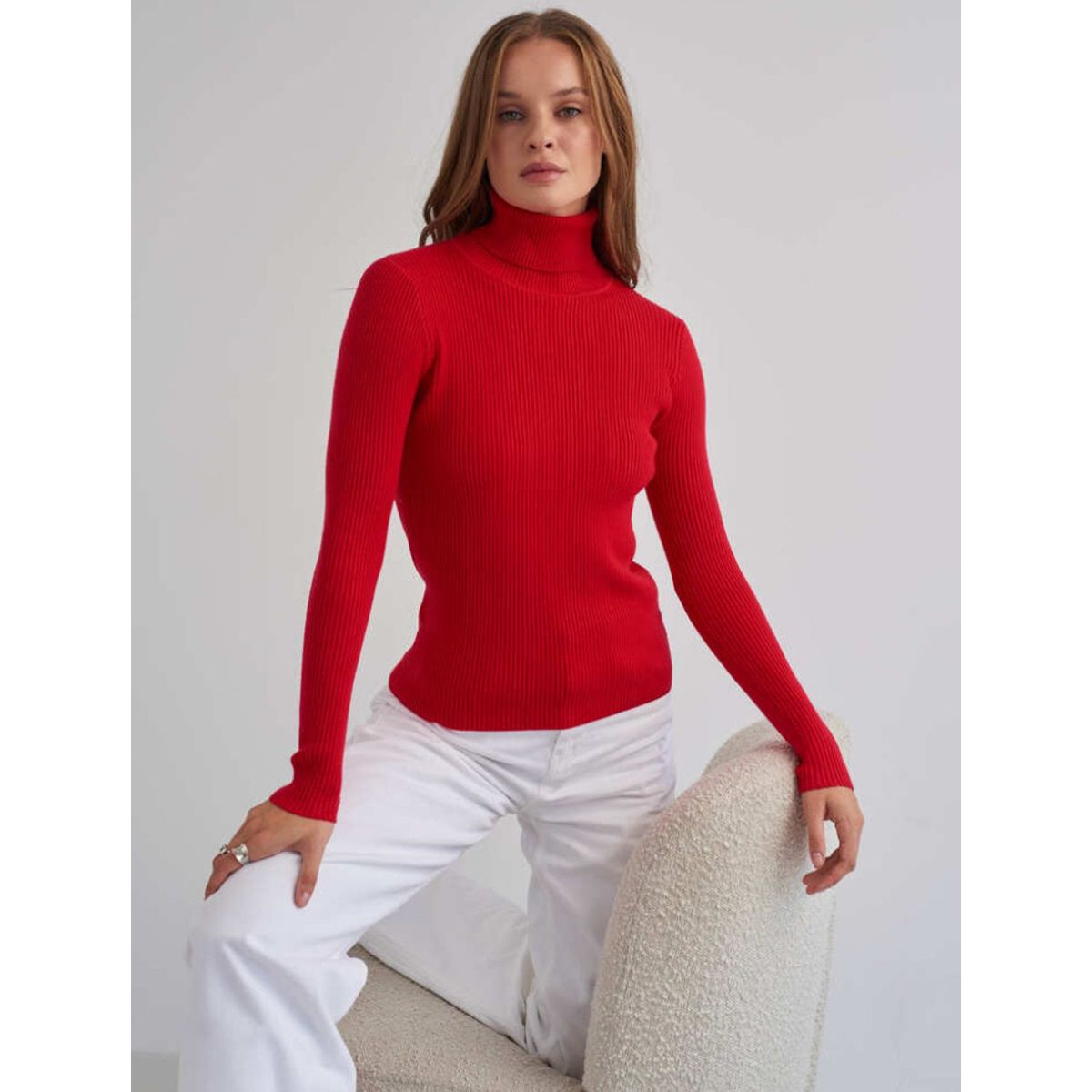 TIOZONEY - Sweater De Cuello Alto Mujer - Rojo
