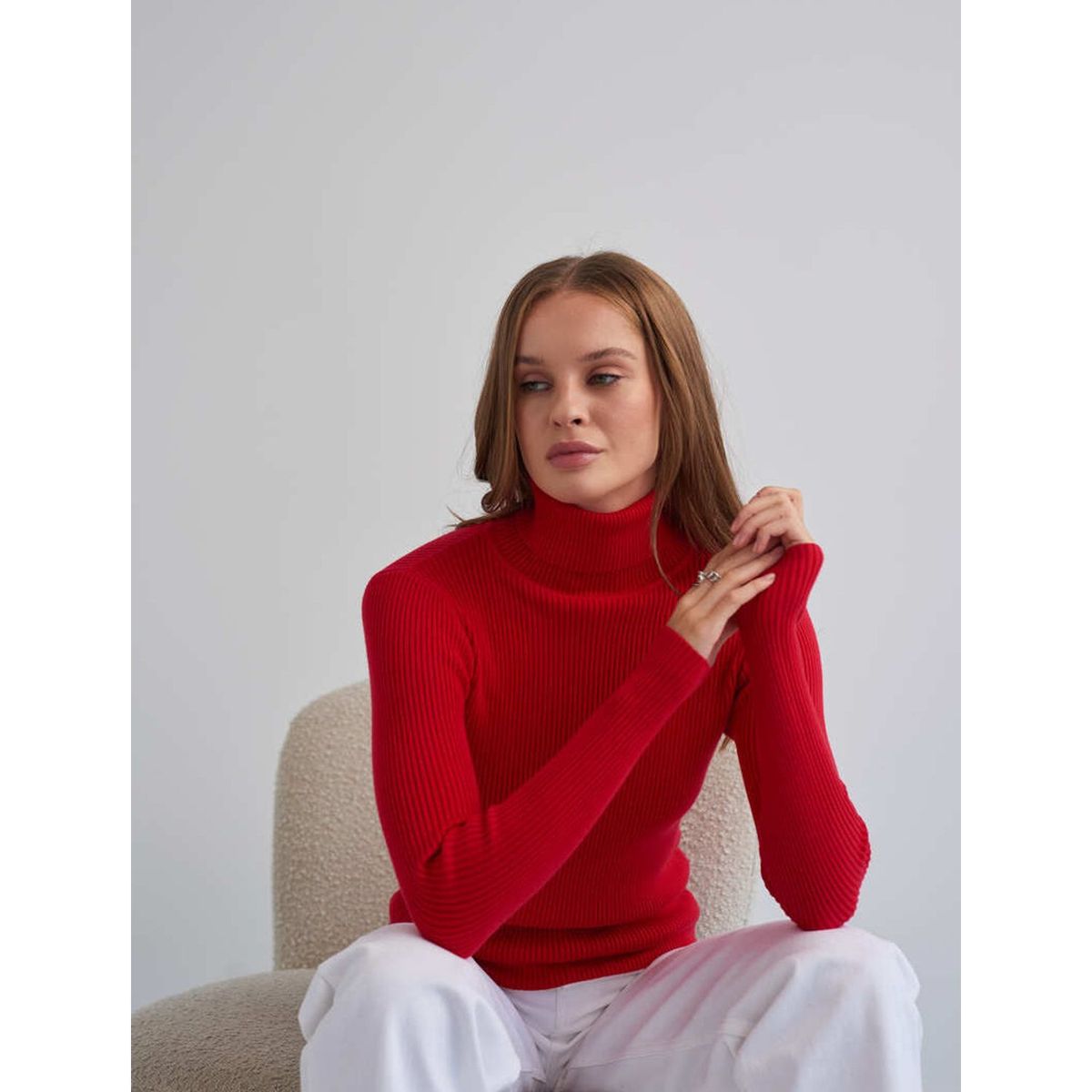 TIOZONEY - Sweater De Cuello Alto Mujer - Rojo