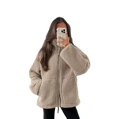 TIOZONEY - Chaqueta con cierre y cuello alto mujer - Café Claro