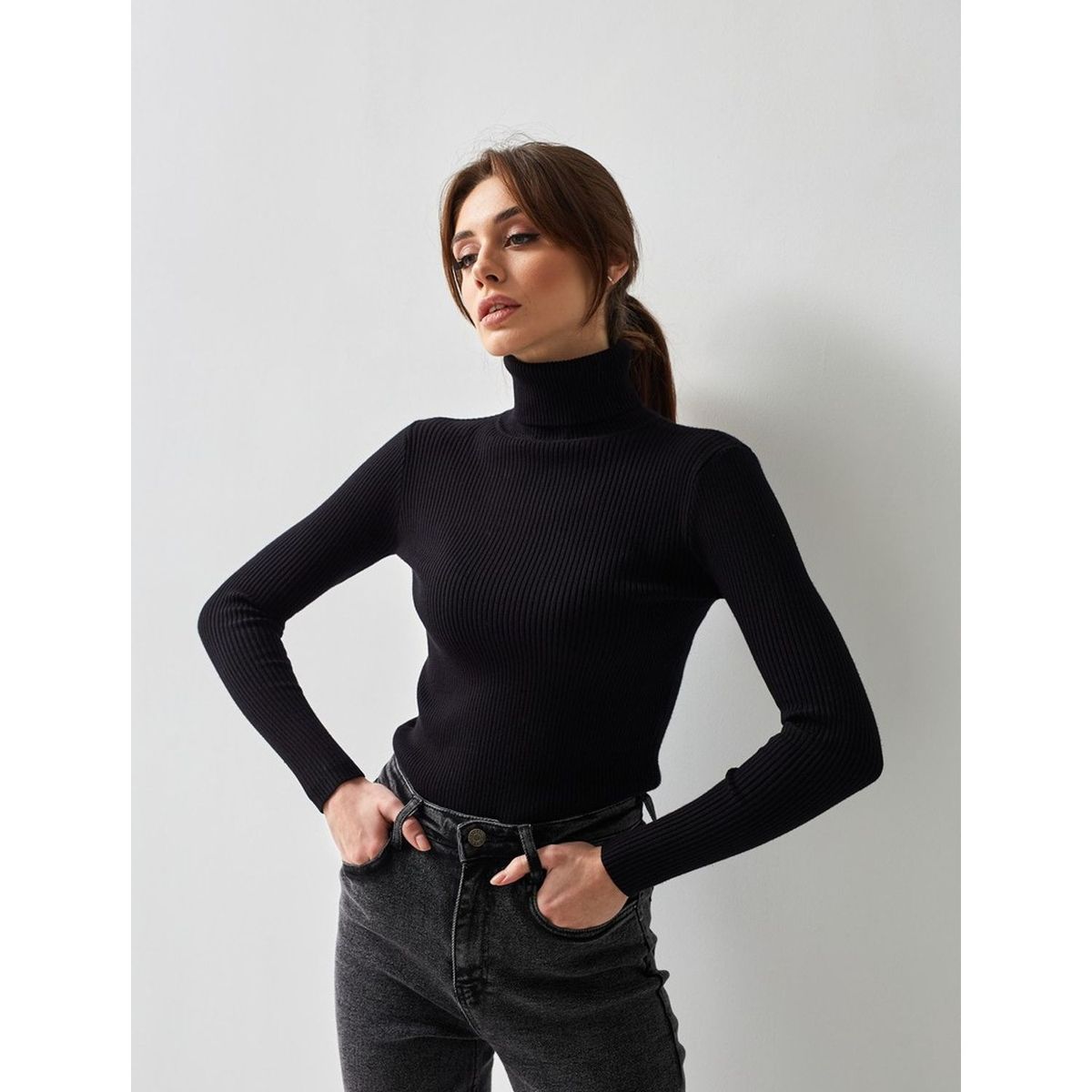 TIOZONEY - Sweater De Cuello Alto Mujer - Negro