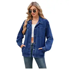 TIOZONEY - Chaquetas De Jeans Mujer -Azul