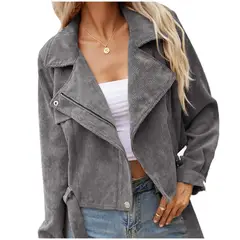 TIOZONEY - Chaqueta corta con solapa de mujer - Gris