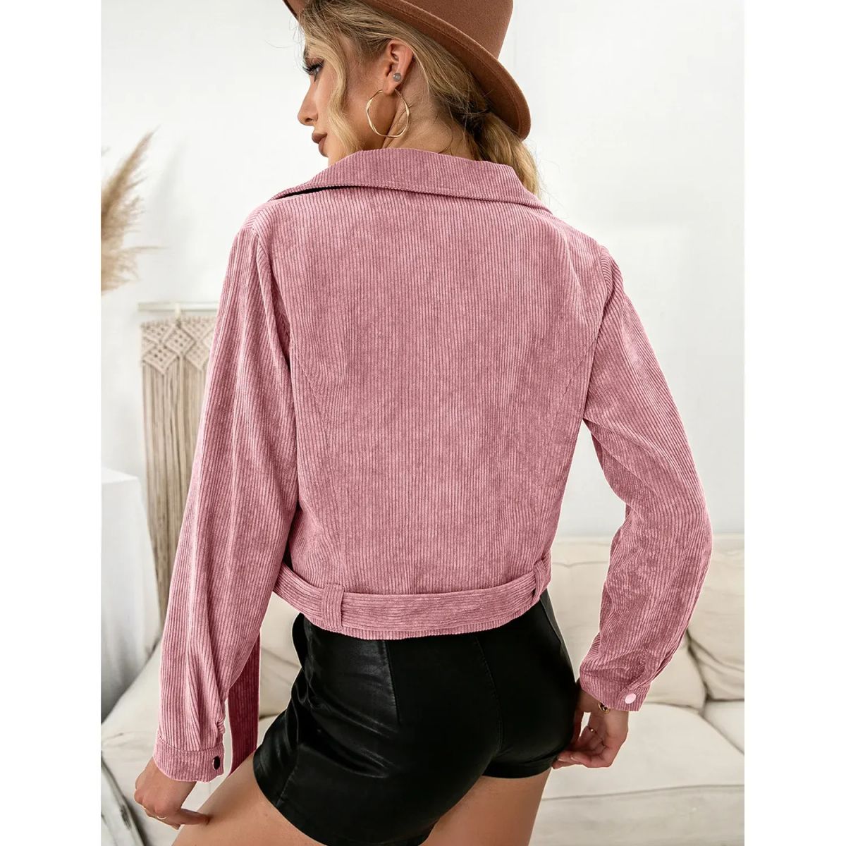 TIOZONEY - Chaqueta corta con solapa de mujer - Gris