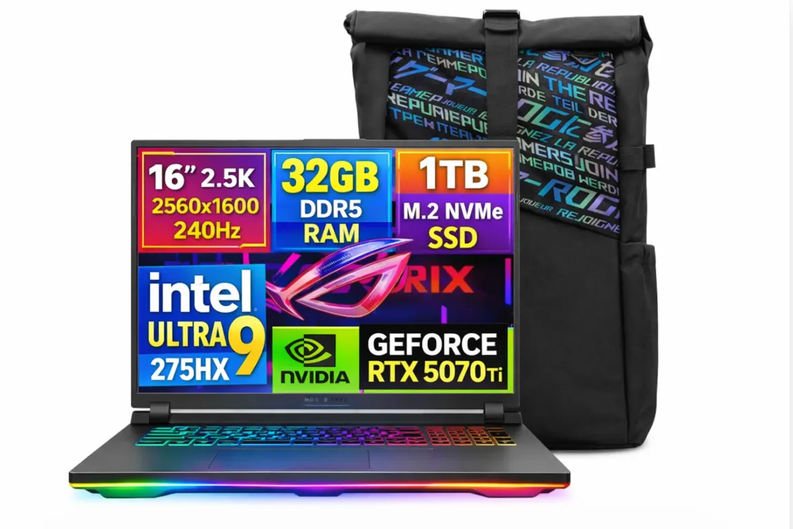 NOTEBOOK GAMER ROG STRIX G16 2025 WQXGA 240HZ ULTRA 9 275hx SSD 1TB 32GB DDR5 NVIDIA Rtx 5070ti 12GB.