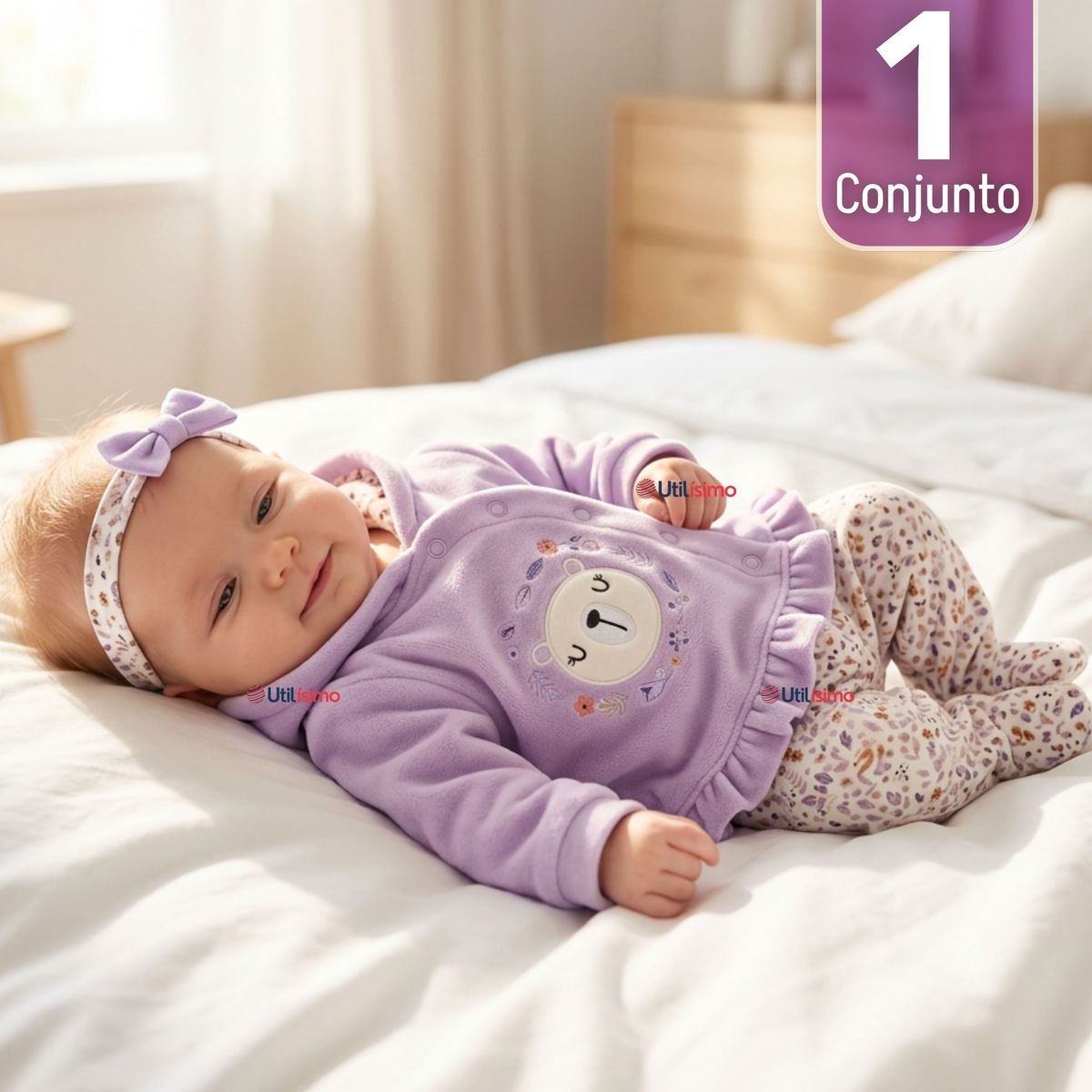 JUMP KIDS - Conjunto 2 Piezas Buzo Pantalón Y Polerón Con Capucha Tela Plush Lila Bebé Niña