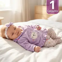 JUMP KIDS - Conjunto 2 Piezas Buzo Pantalón Y Polerón Con Capucha Tela Plush Lila Bebé Niña