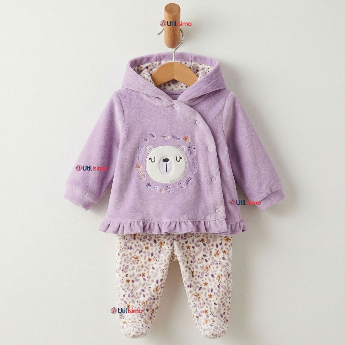 JUMP KIDS - Conjunto 2 Piezas Buzo Pantalón Y Polerón Con Capucha Tela Plush Lila Bebé Niña