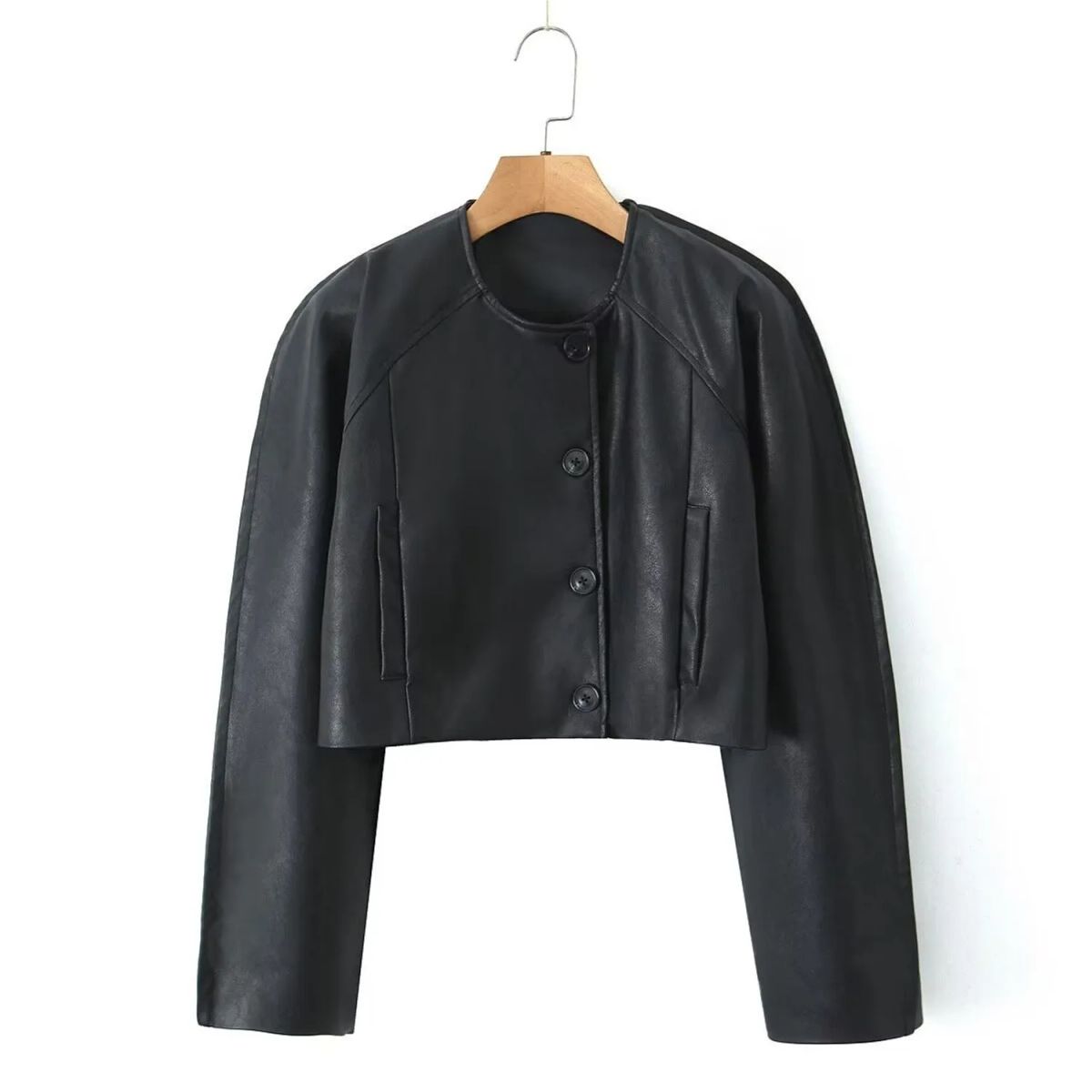 TIOZONEY - Chaqueta con cremallera de PU artificial para mujeres