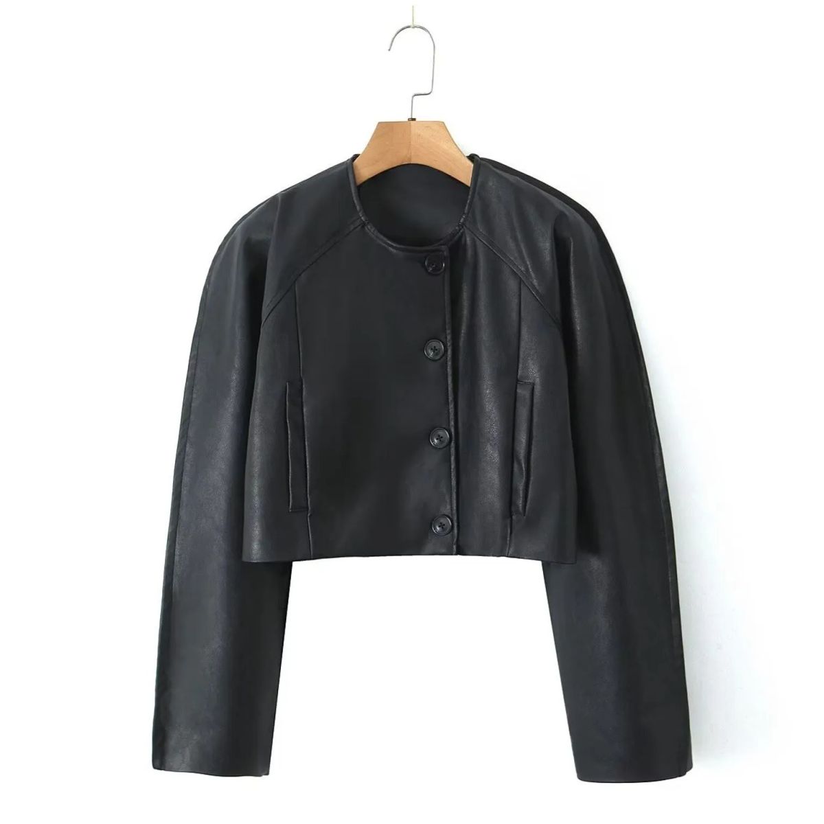 TIOZONEY - Chaqueta con cremallera de PU artificial para mujeres