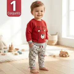 JUMP KIDS - Conjunto 3 Piezas Buzo Pantalón Polerón Body De Algodón Rojo Bebé Niño