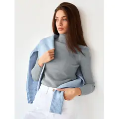 TIOZONEY - Sweater De Cuello Alto Mujer - Gris