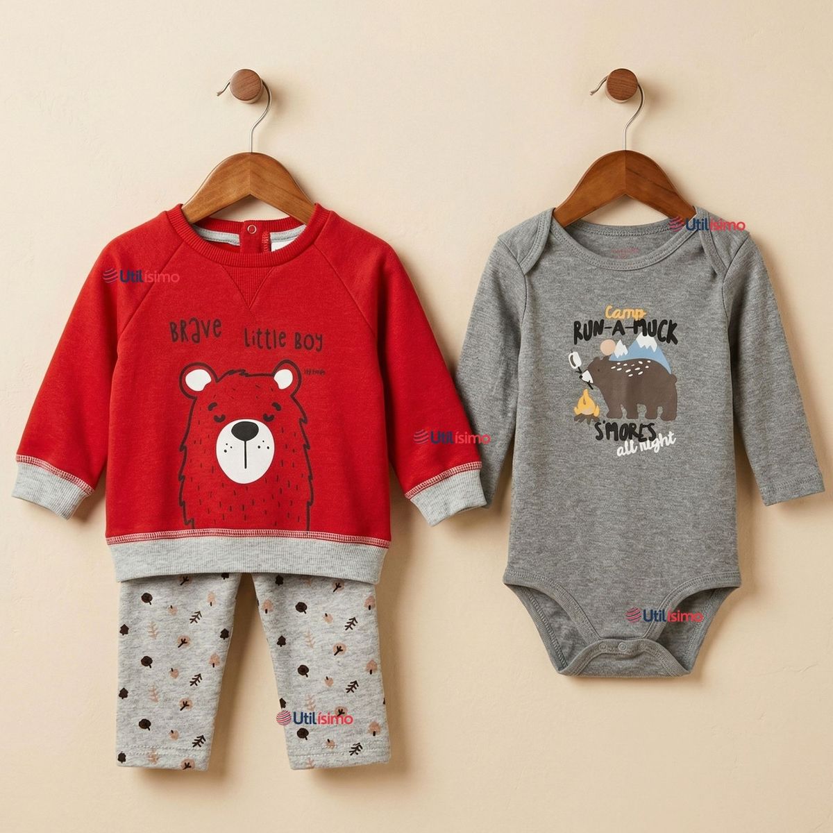 JUMP KIDS - Conjunto 3 Piezas Buzo Pantalón Polerón Body De Algodón Rojo Bebé Niño
