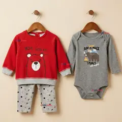 JUMP KIDS - Conjunto 3 Piezas Buzo Pantalón Polerón Body De Algodón Rojo Bebé Niño