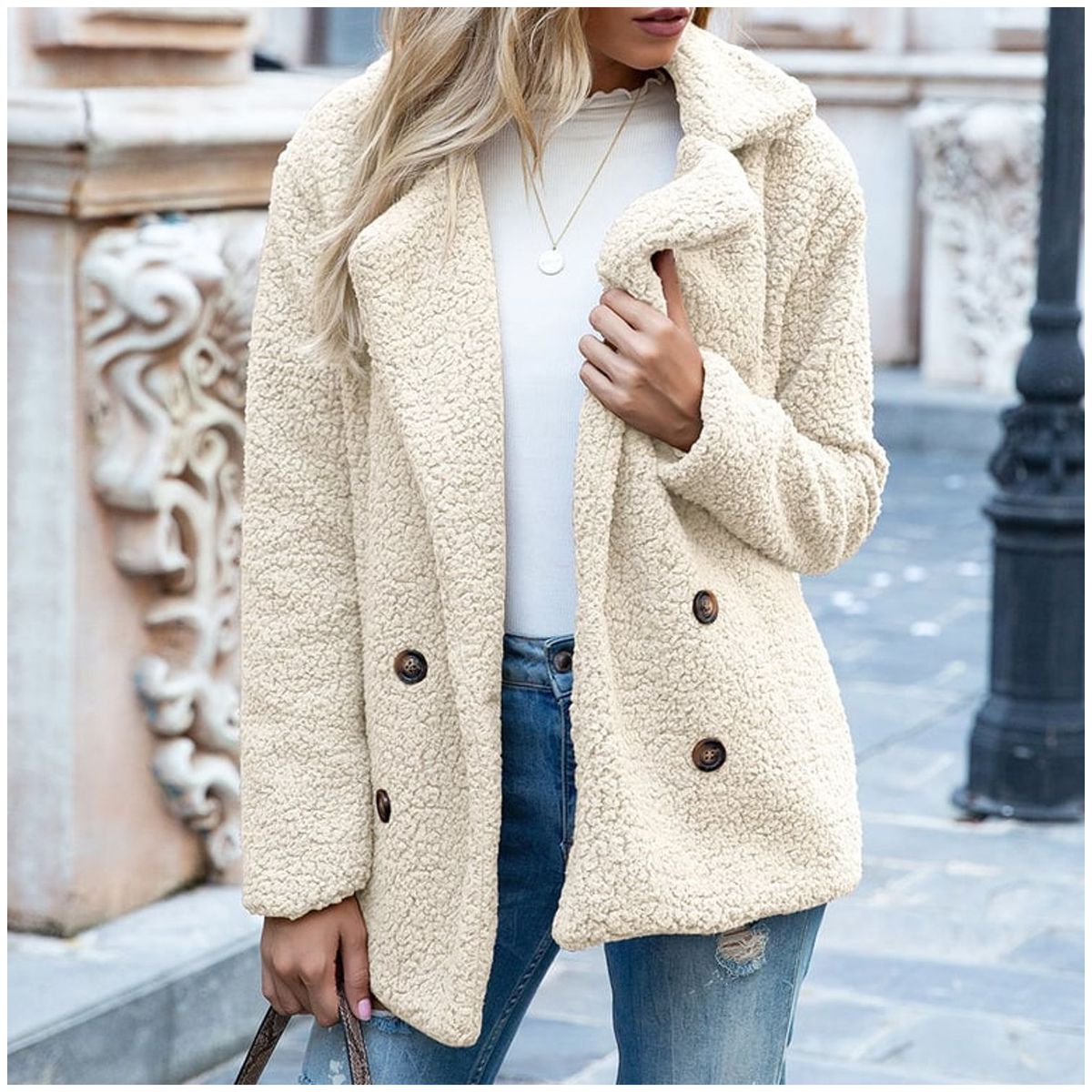 TIOZONEY - Chaqueta de felpa para mujer- Blanco