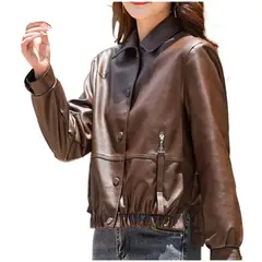 TIOZONEY - Ropa de PU para mujeres delgadas - Café