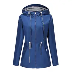 TIOZONEY - Cortavientos impermeable con gorro para mujer - Azul