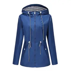 TIOZONEY - Cortavientos impermeable con gorro para mujer - Azul