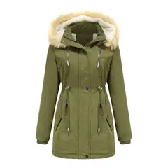 TIOZONEY - Abrigo grueso con gorro desmontable para mujer - Verde