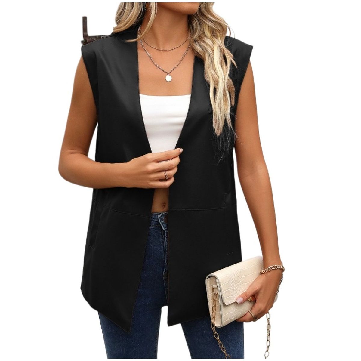 TIOZONEY - Chaleco de mujer sin mangas Chaqueta de PU