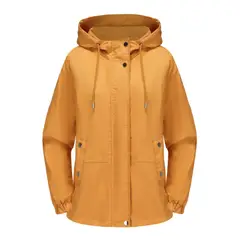 TIOZONEY - Chaqueta cortaviento suelta con capucha para mujer-Amarillo