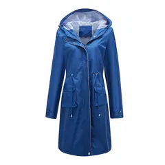 TIOZONEY - Cortavientos impermeable con gorro para mujer - Azul
