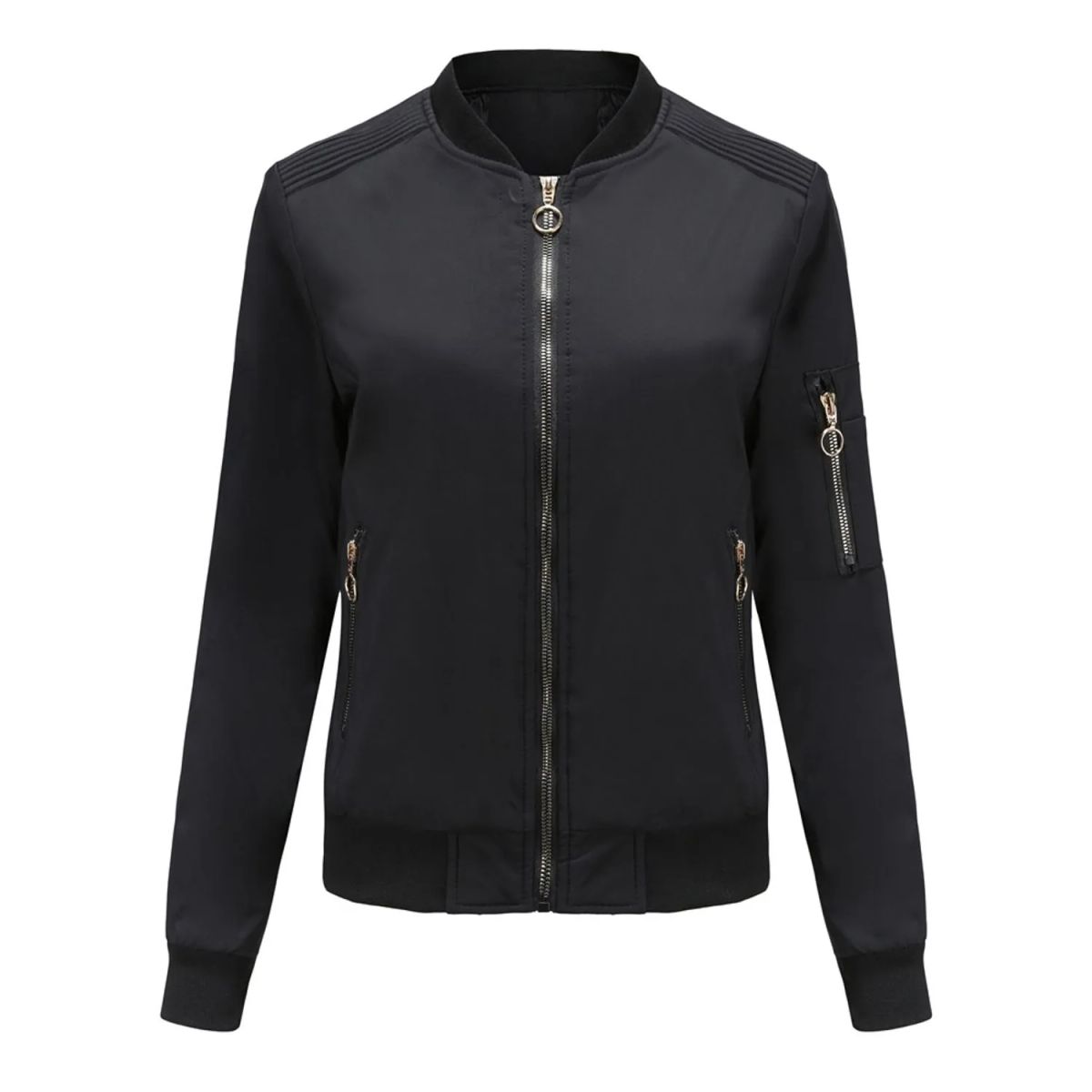 TIOZONEY - Chaqueta Mujer Casual Delgada con cierre - Negro