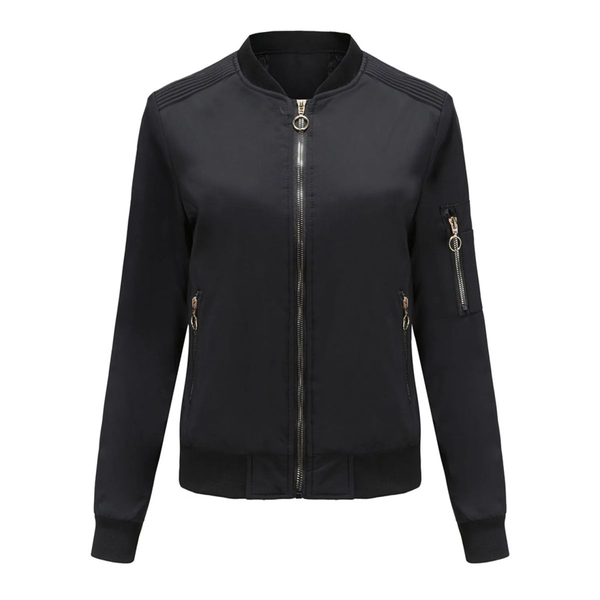 TIOZONEY - Chaqueta Mujer Casual Delgada con cierre - Negro