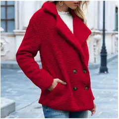 TIOZONEY - Chaqueta de felpa para mujer- Rojo