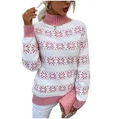 TIOZONEY - Sweater Cuello Alto con diseño para mujer - Rosado