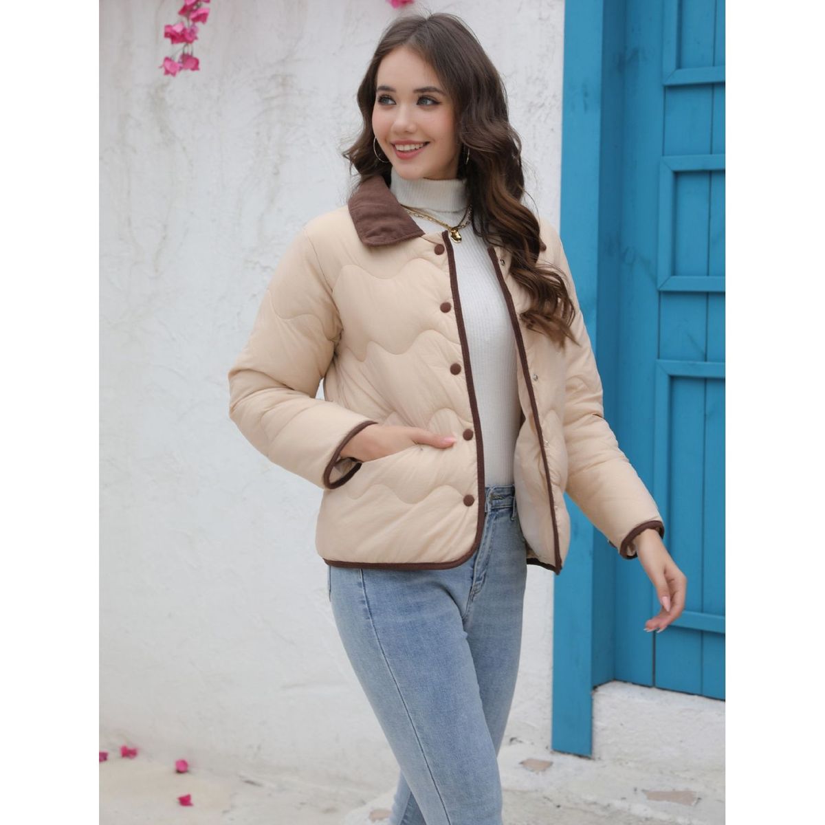 TIOZONEY - Parka Manga Larga Mujer - Beige