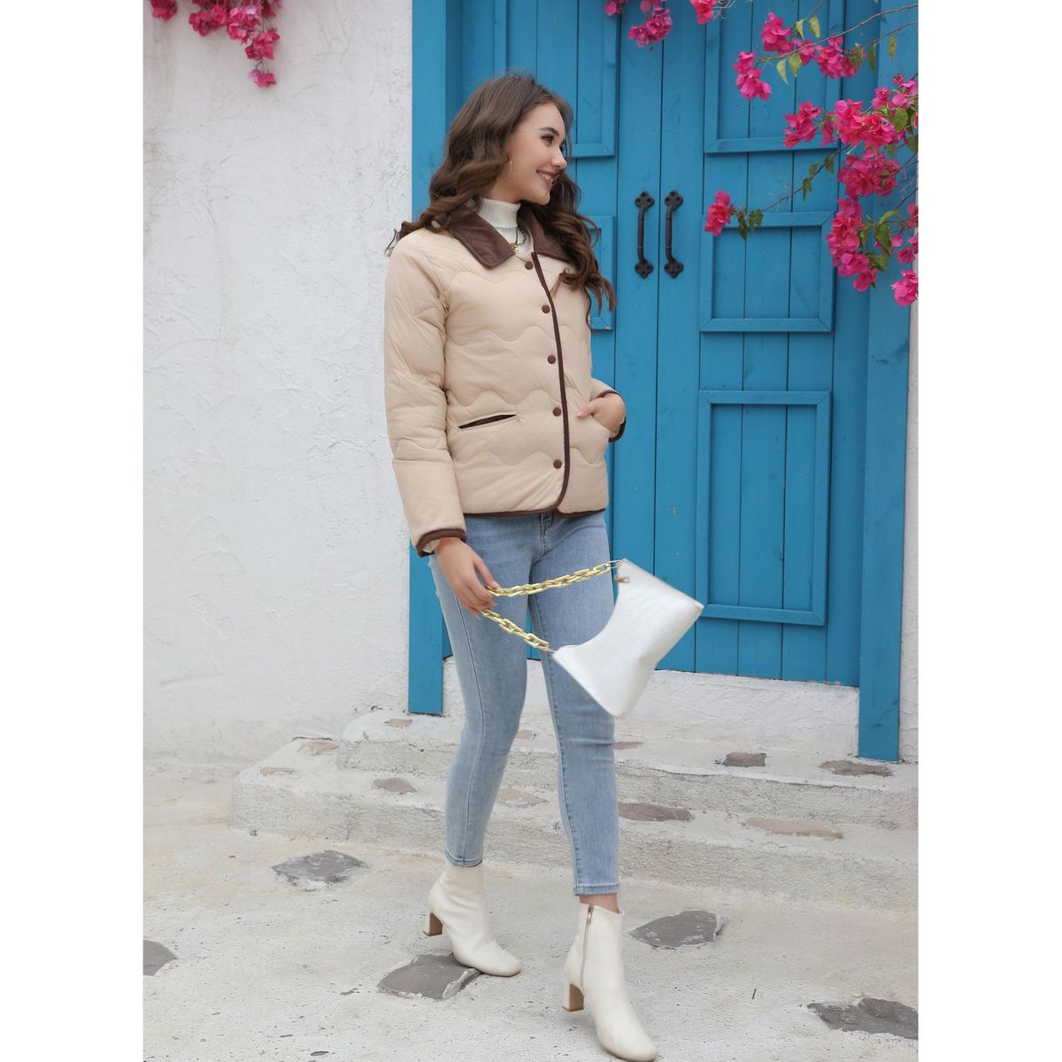 TIOZONEY - Parka Manga Larga Mujer - Beige