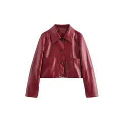 TIOZONEY - Chaqueta de manga larga de PU para mujeres