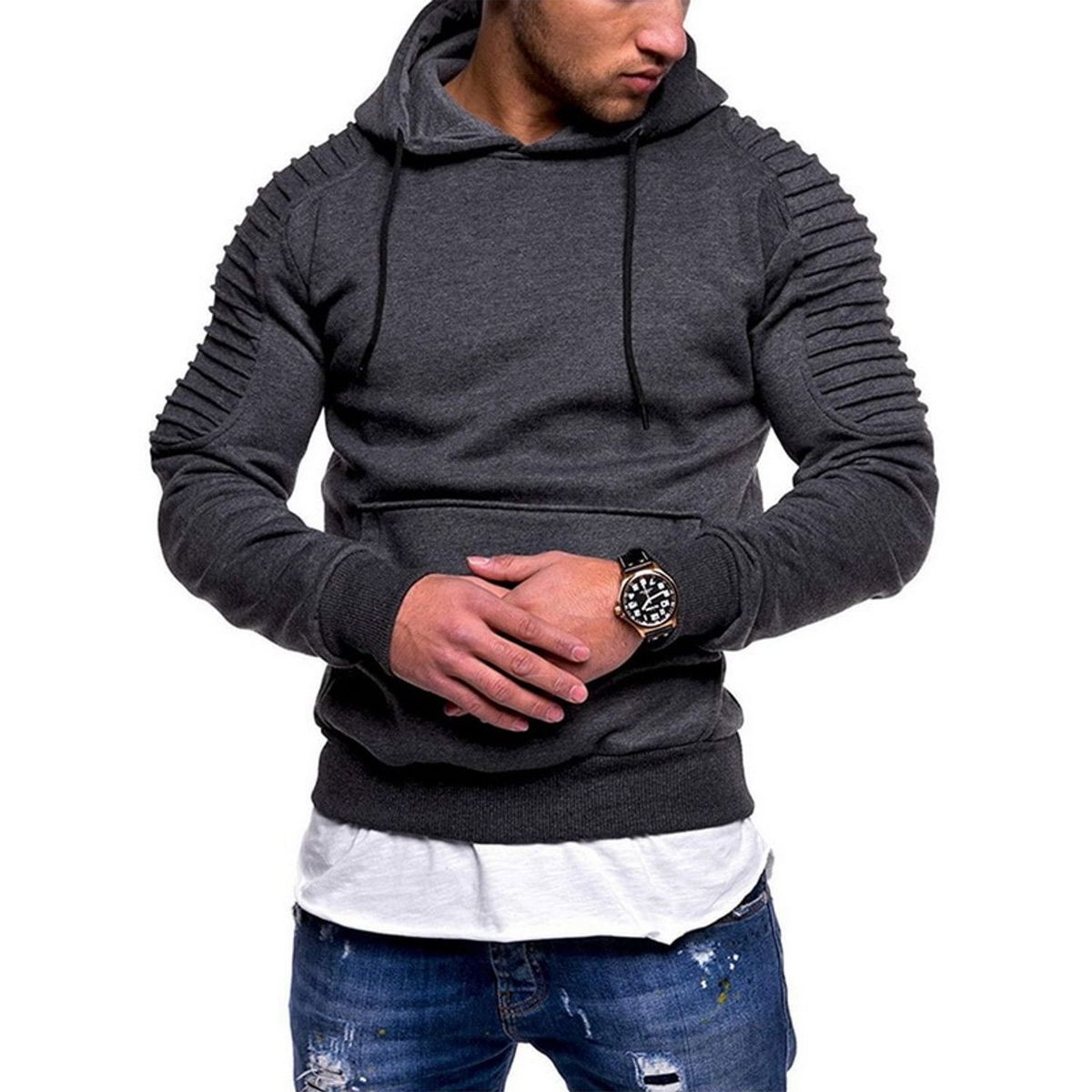 TIOZONEY - Poleron Casual ajustado con gorro Hombre - Gris Oscuro