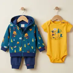JUMP KIDS - Conjunto 3 Piezas Buzo Pantalón Polerón Body De Algodón Amarillo Bear Bebé Niño