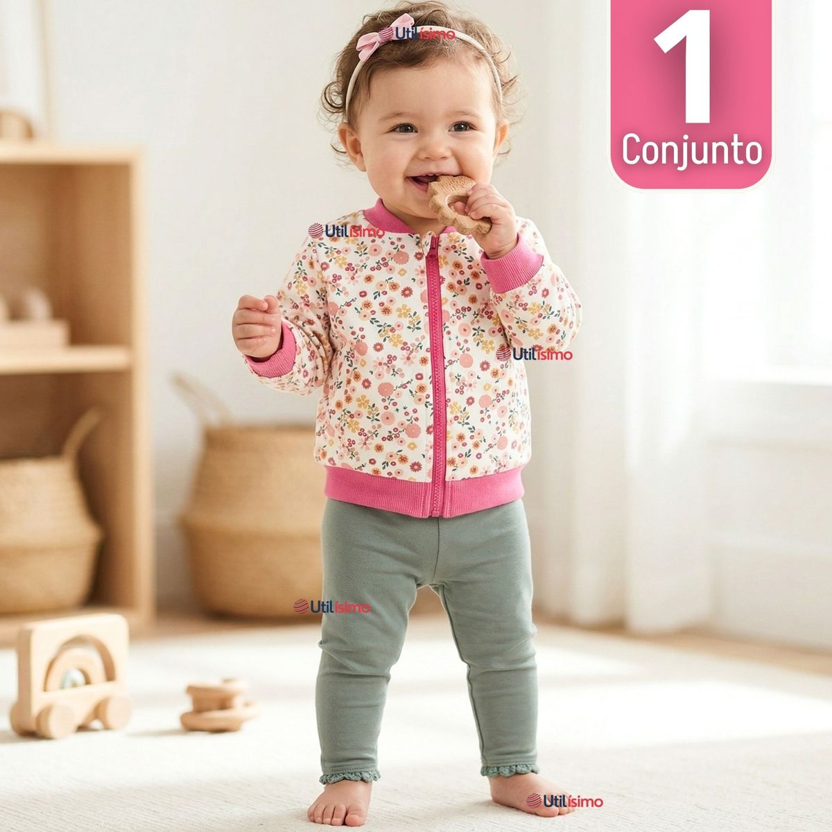 JUMP KIDS - Conjunto 2 Piezas Buzo Pantalón Y Polerón De Algodón Pink Flowers Bebé Niña