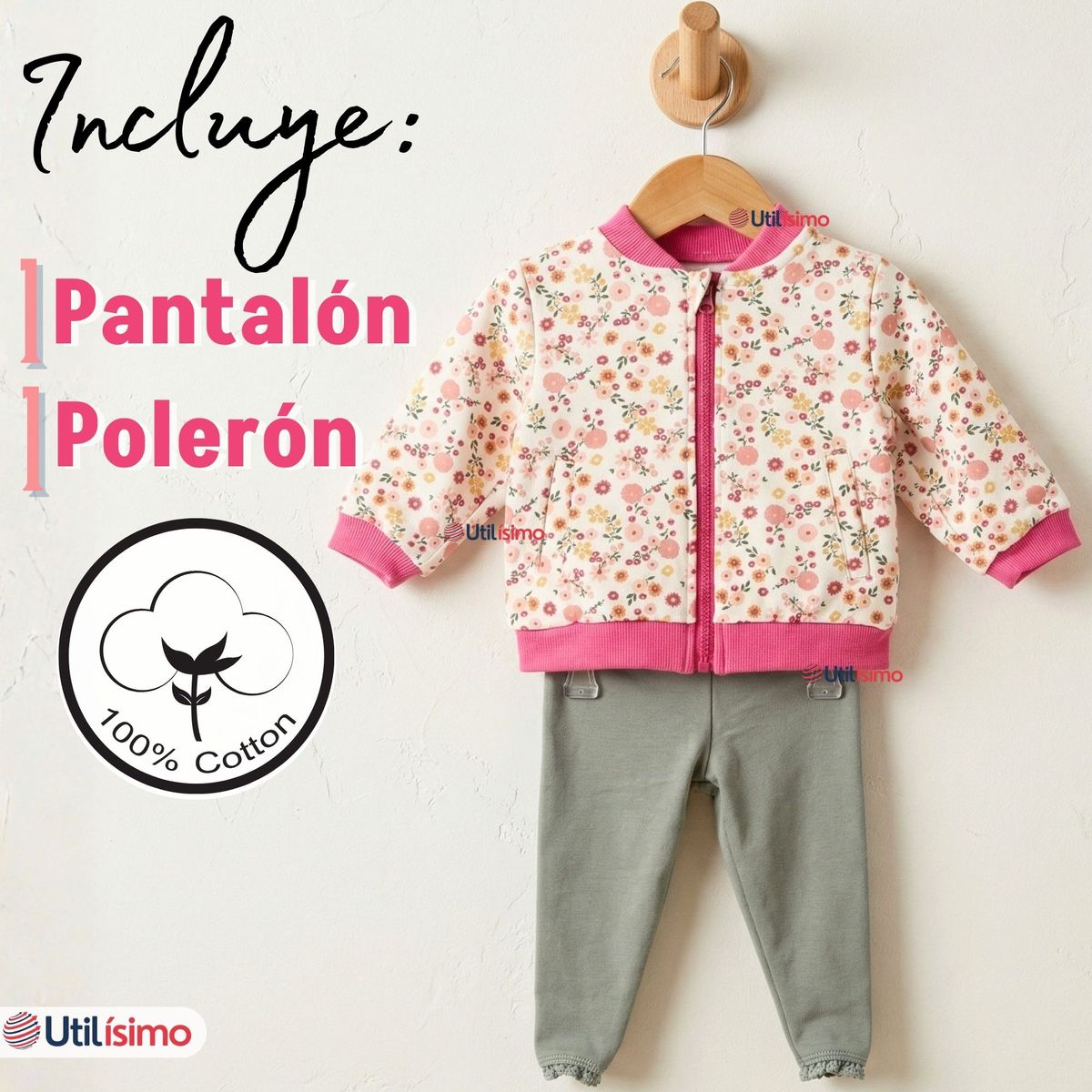 JUMP KIDS - Conjunto 2 Piezas Buzo Pantalón Y Polerón De Algodón Pink Flowers Bebé Niña