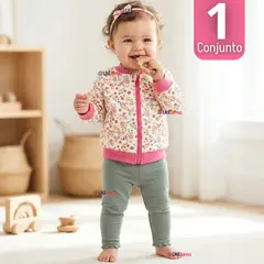 JUMP KIDS - Conjunto 2 Piezas Buzo Pantalón Y Polerón De Algodón Pink Flowers Bebé Niña