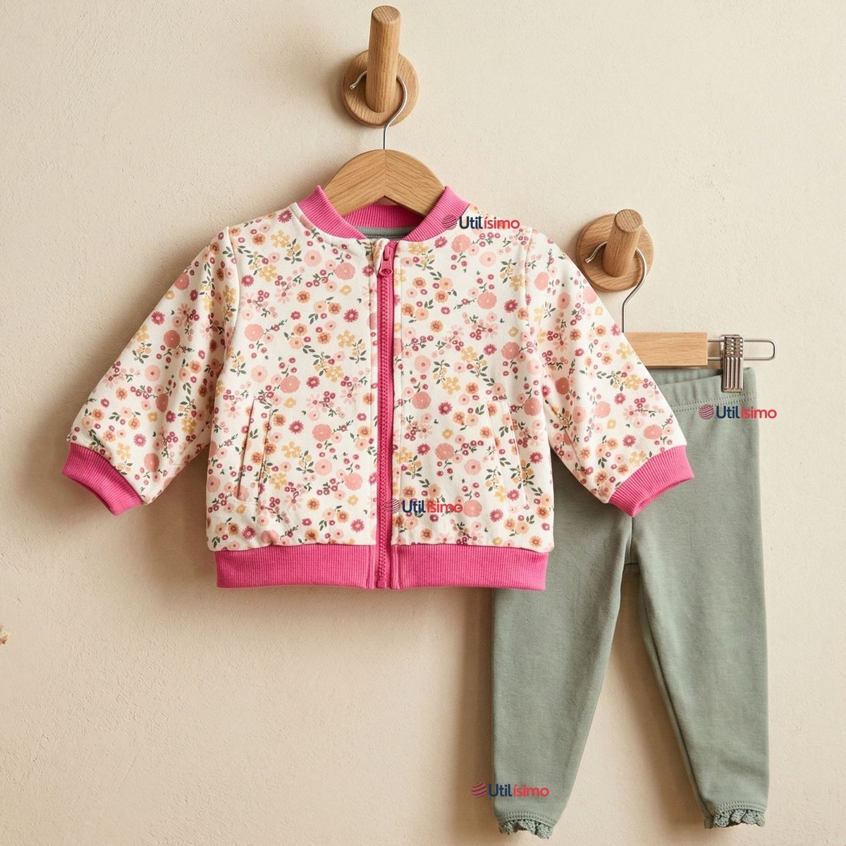 JUMP KIDS - Conjunto 2 Piezas Buzo Pantalón Y Polerón De Algodón Pink Flowers Bebé Niña
