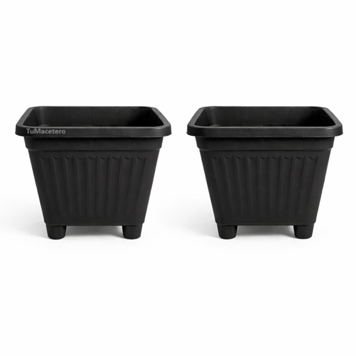 GENERICO - Pack 2 Maceteros Plástico Cuadrado Negro 15 cm