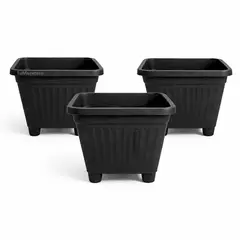 GENERICO - Pack 3 Maceteros Plástico Cuadrado Negro 15 cm