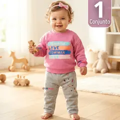 JUMP KIDS - Conjunto 2 Piezas Buzo Pantalón Y Polerón De Algodón Pink Bebé Niña