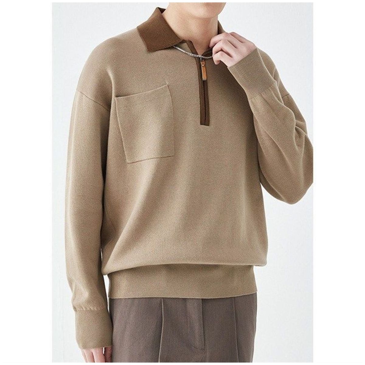TIOZONEY - Camisa de solapa de manga larga para hombres
