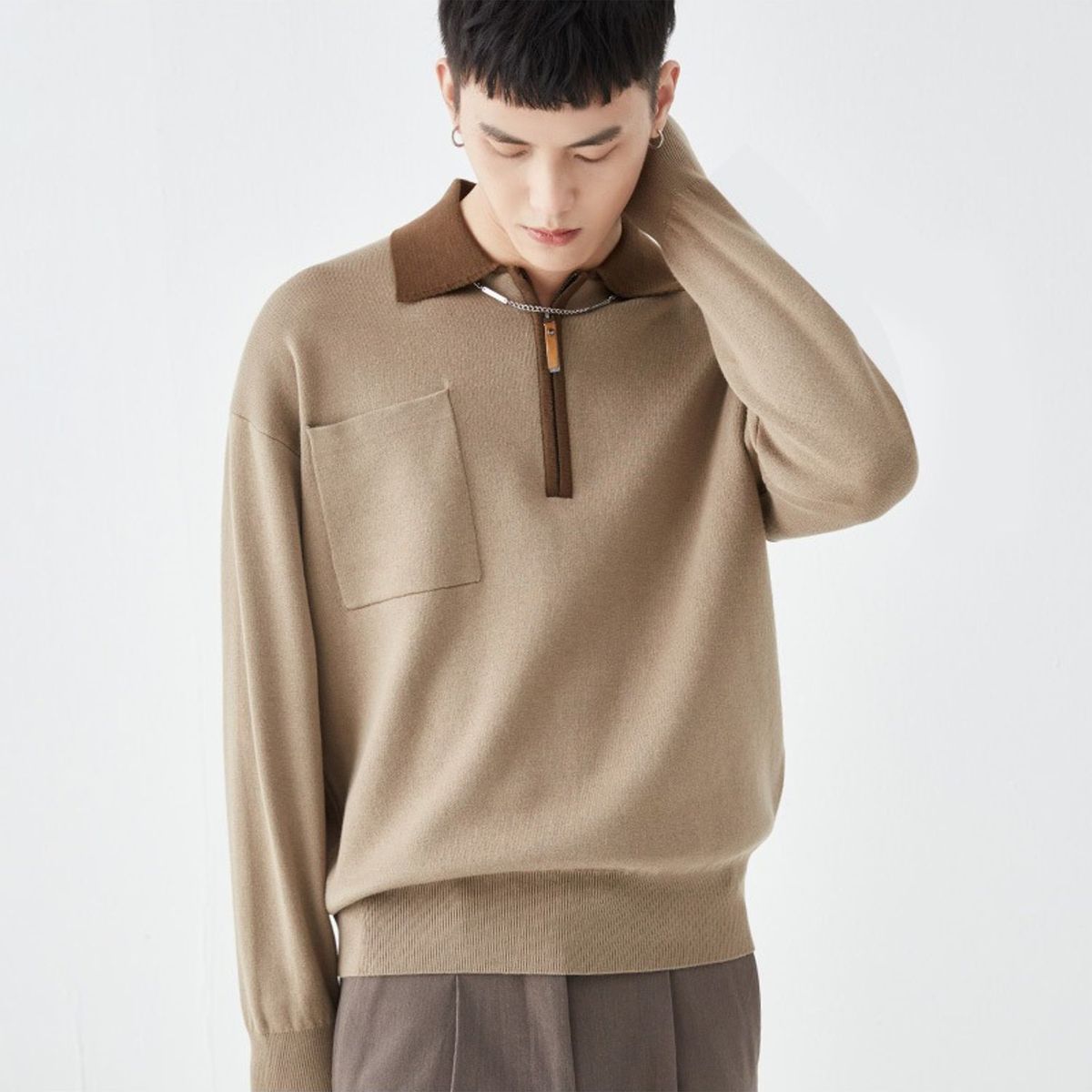 TIOZONEY - Camisa de solapa de manga larga para hombres