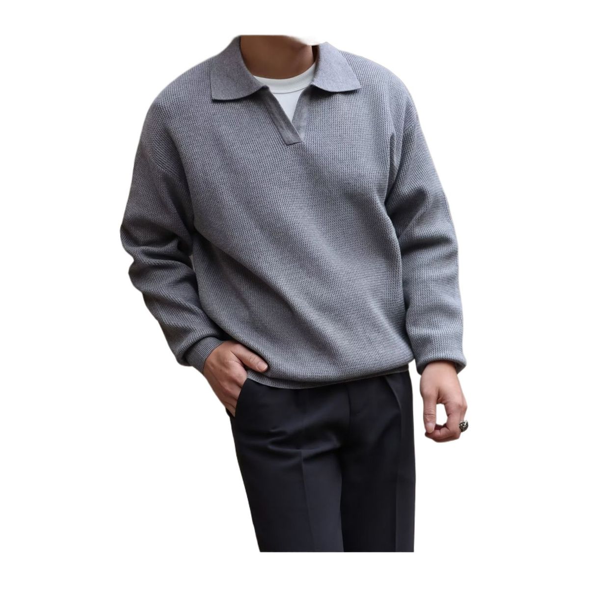 TIOZONEY - Suéter polo de punto para hombres de manga larga